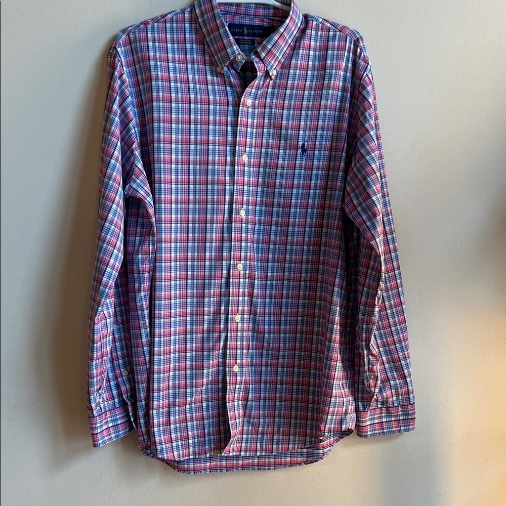 Ralph Lauren Men's pink and Blue Plaid Shirt contemporary from wedding to work